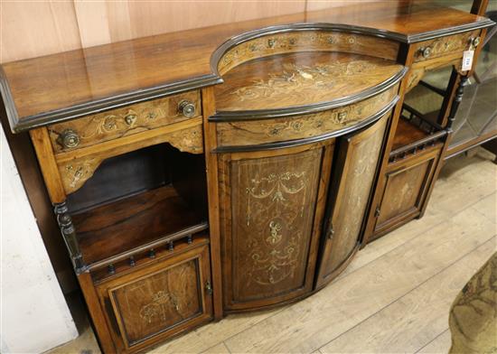 A late Victorian marquetry inlaid rosewood chiffonier, W.153cm
